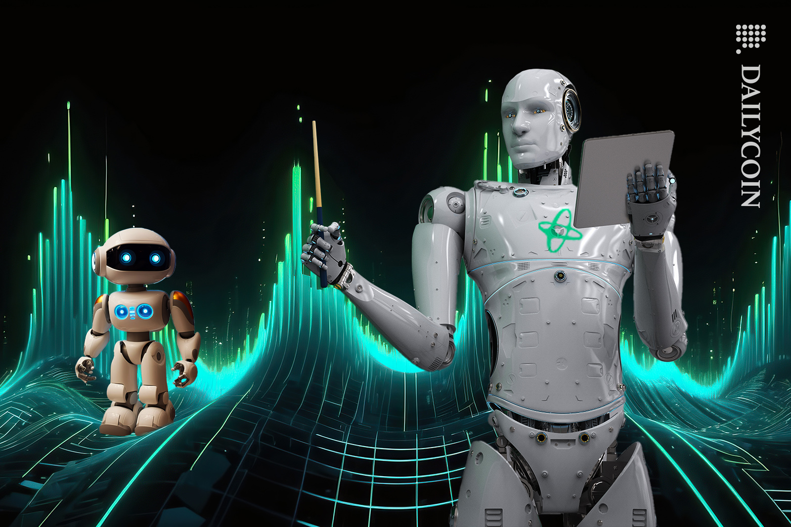 Nansen robot teaching the little robot about trading.