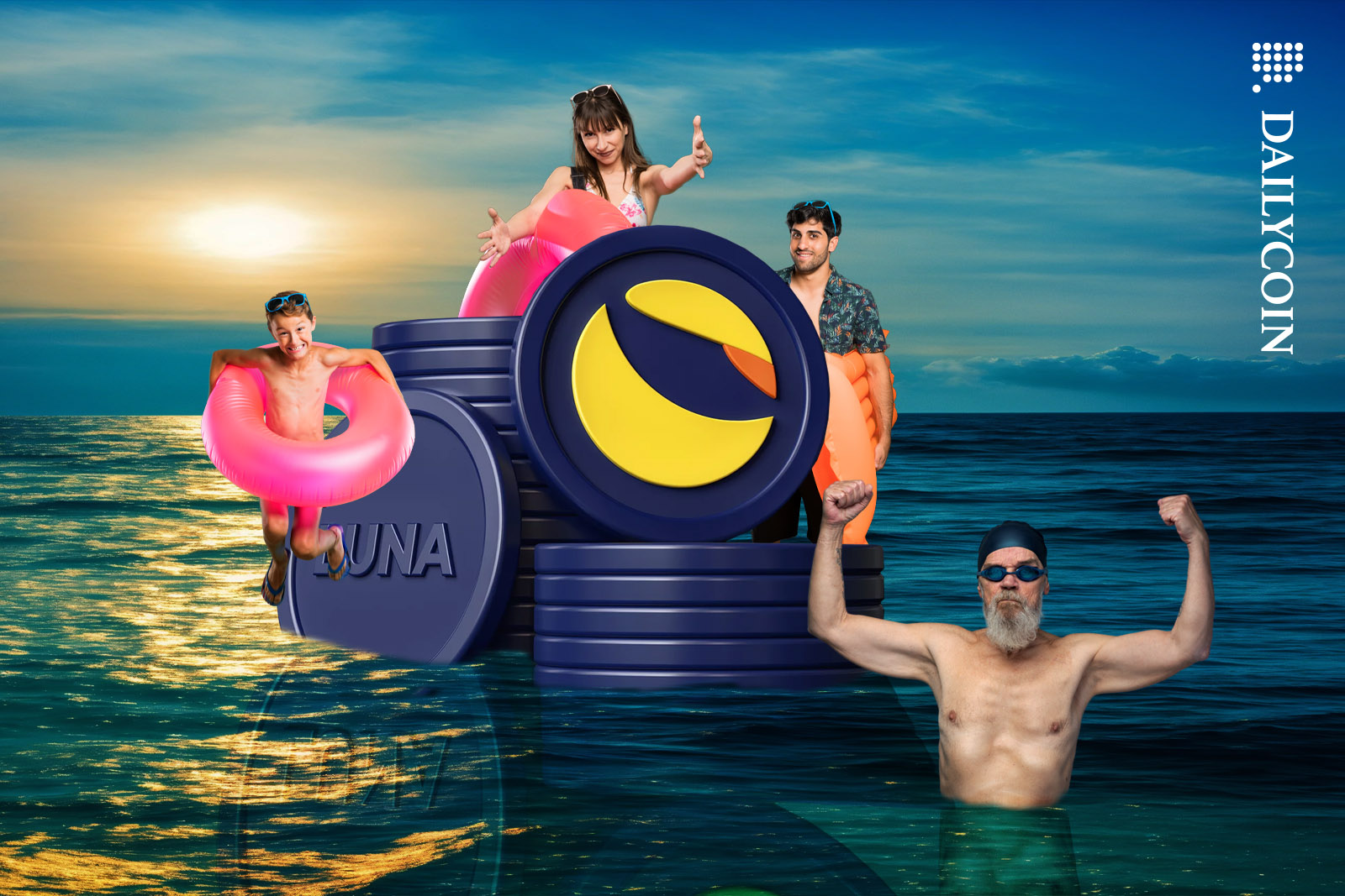 Happy group of people enjoying themselfs on a Terra Luna island.