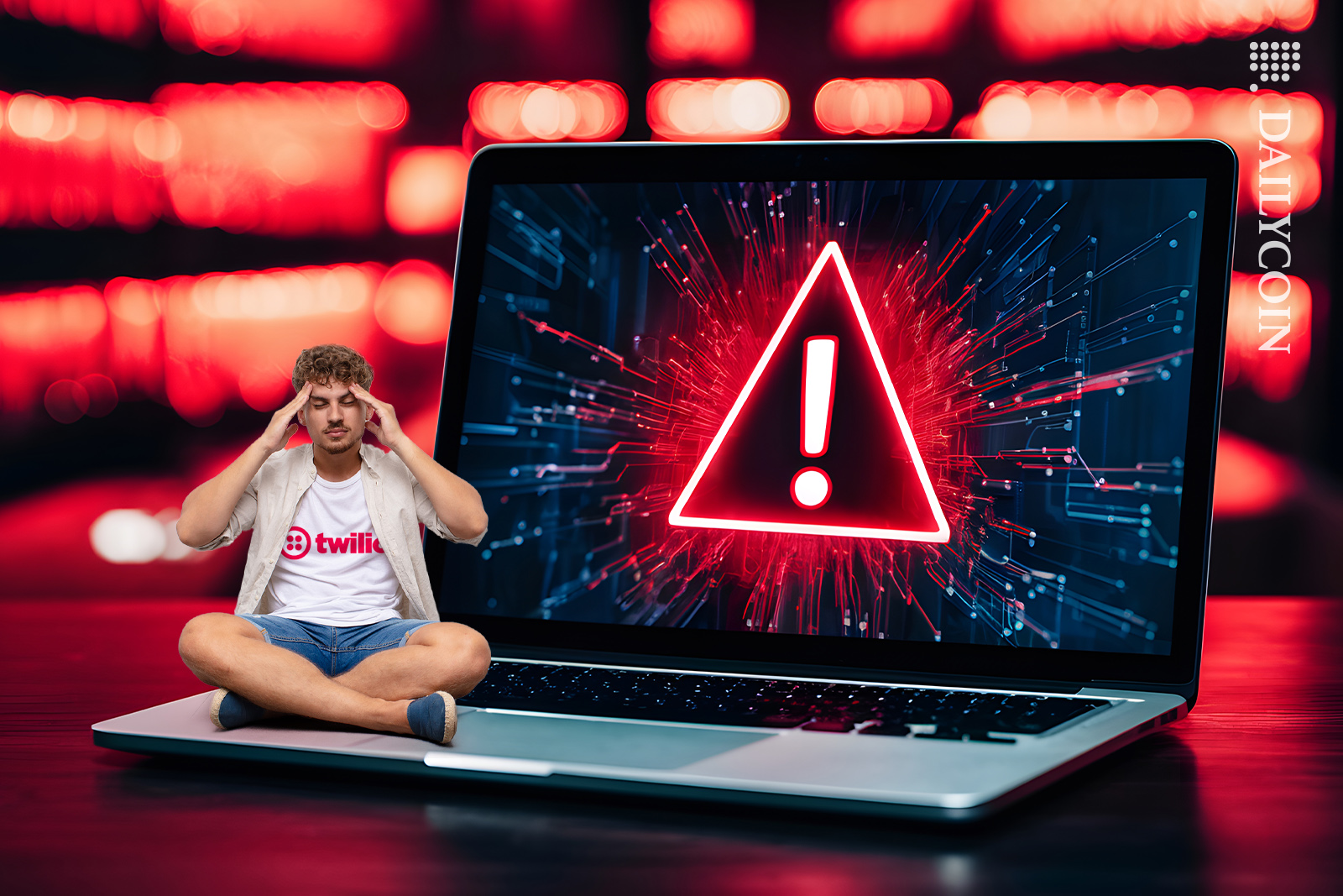 Guy getting a headache from Twilio Hackers.
