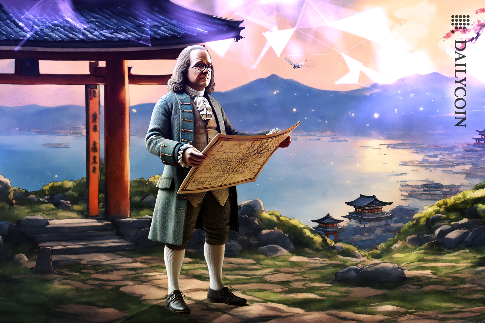 Benjamin Franllin in Japan following the blockchain route.