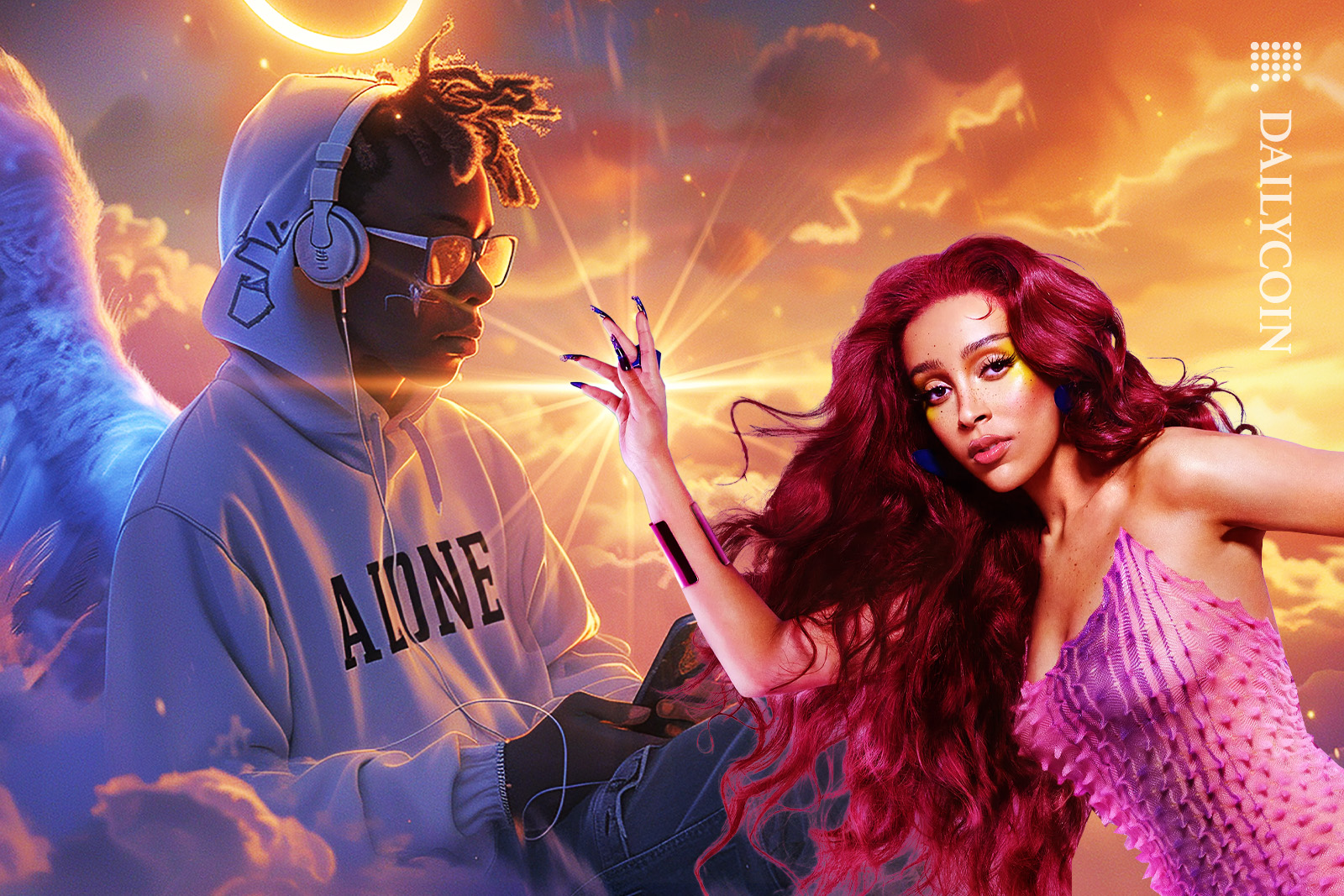 Doja Cat manipulating a kid angel in heaven.