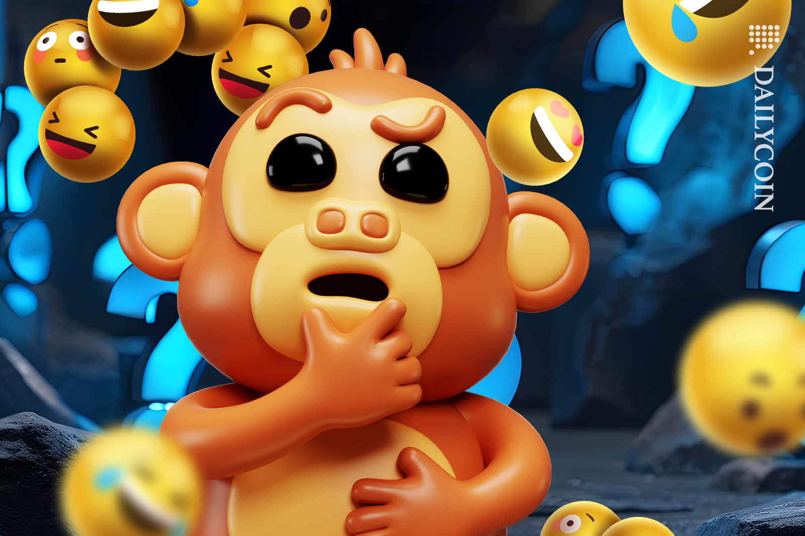 Monkey emoji character is left confused with the emojis surrounded him.