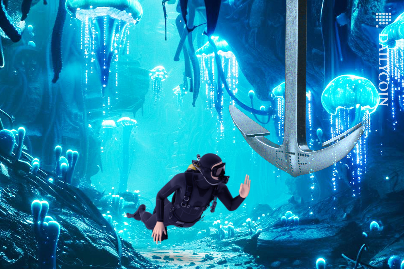 Diver seeing the ETF anchor come down in the digital underwater world.