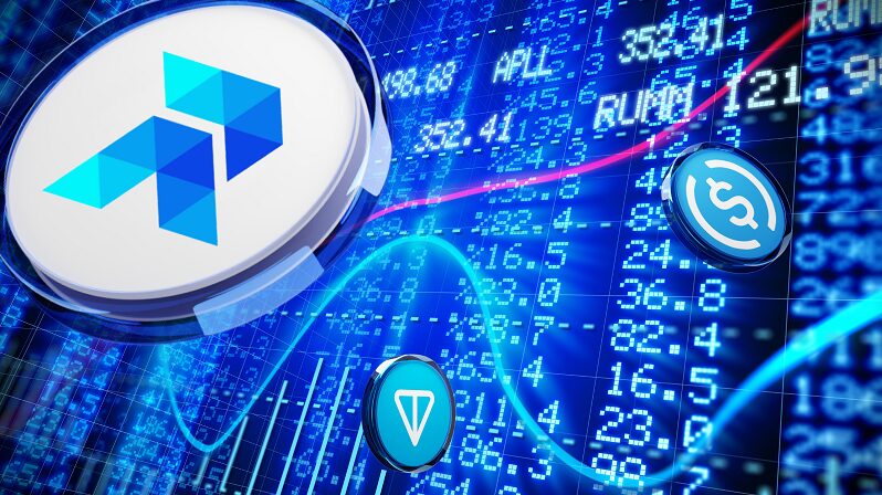 Crypto tokens floating inside a computer.