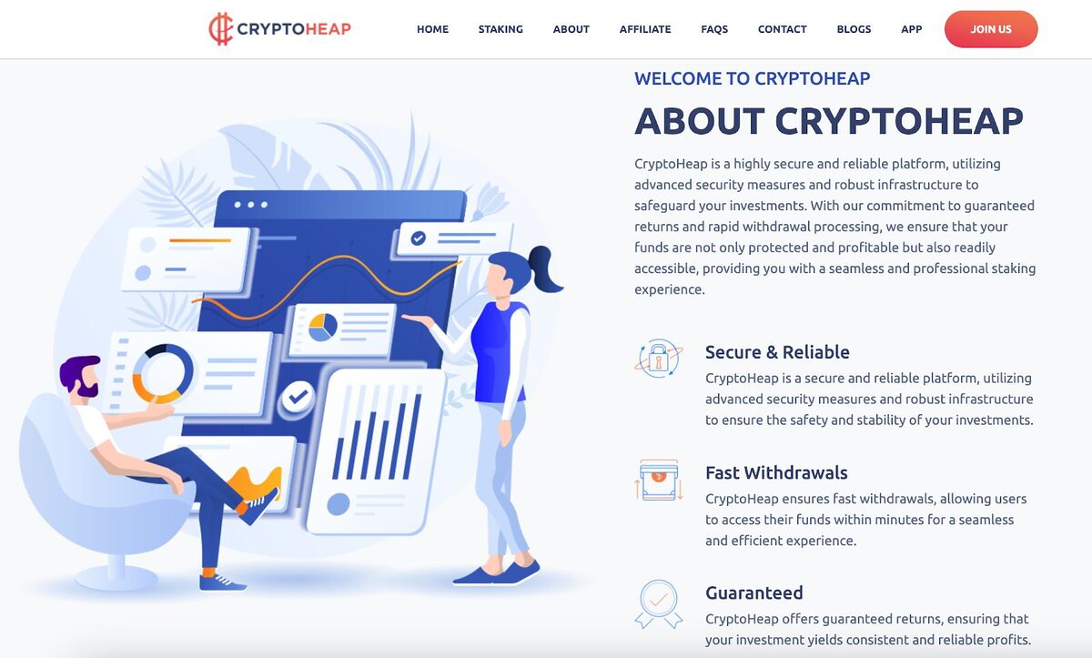 A screenshot of CryptoHeap website about us page.