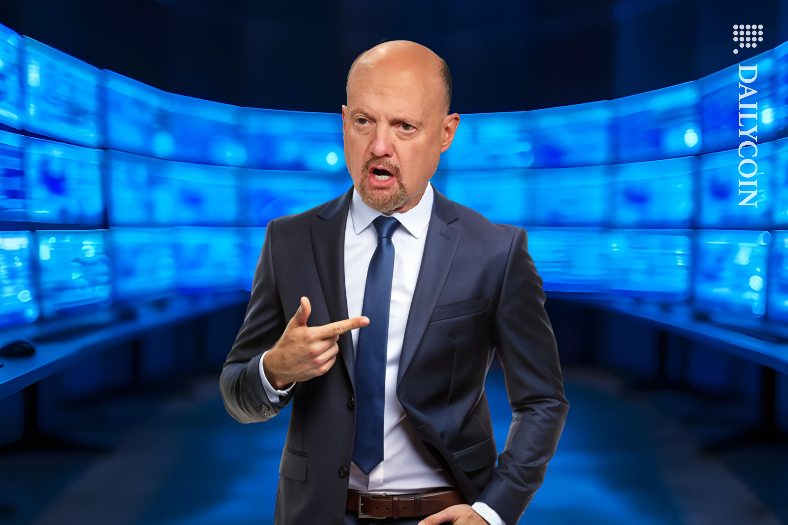Jim Cramer giving his opinion in the monitoring room.