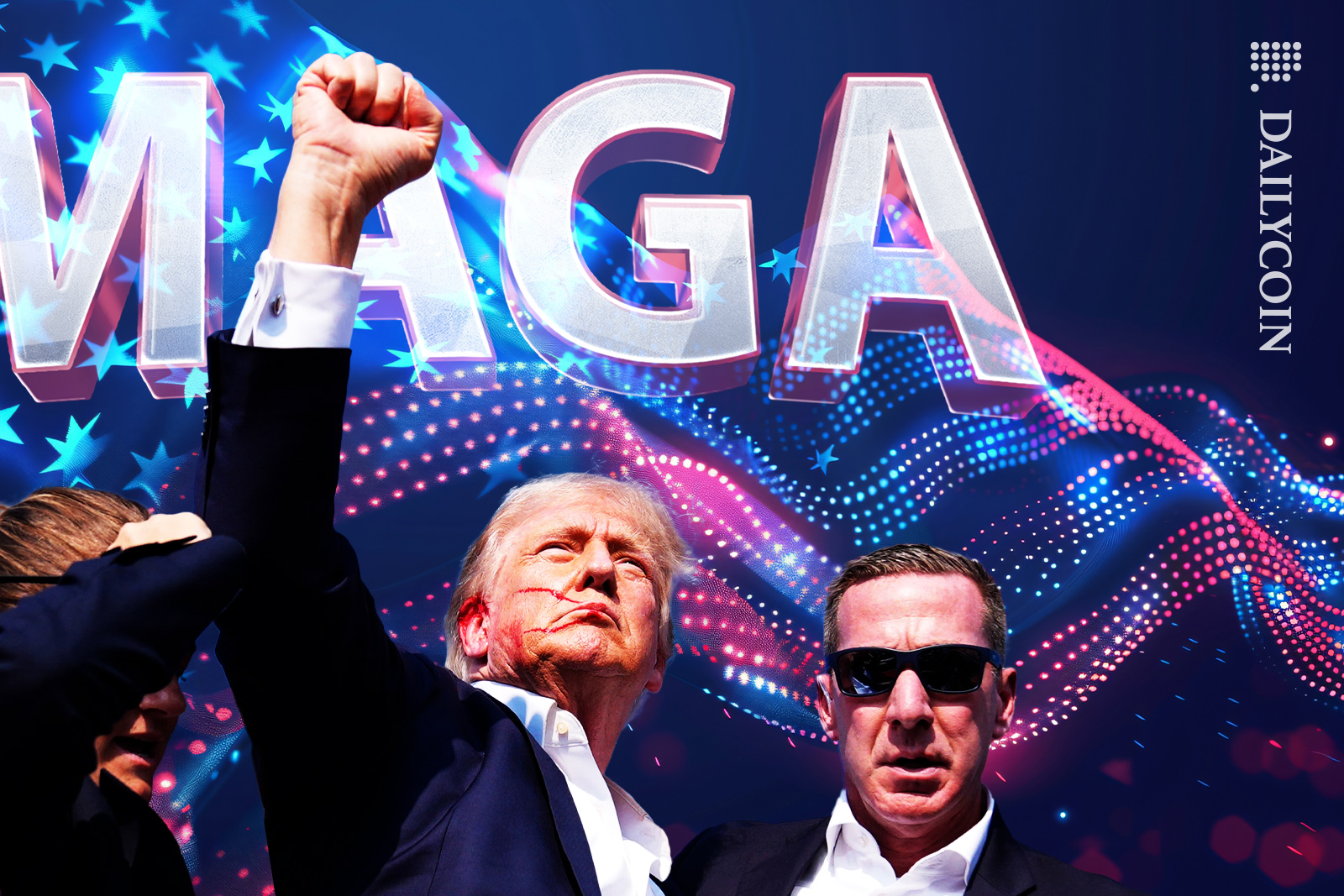 Trump cheering after the incident, seeing MAGA appear.