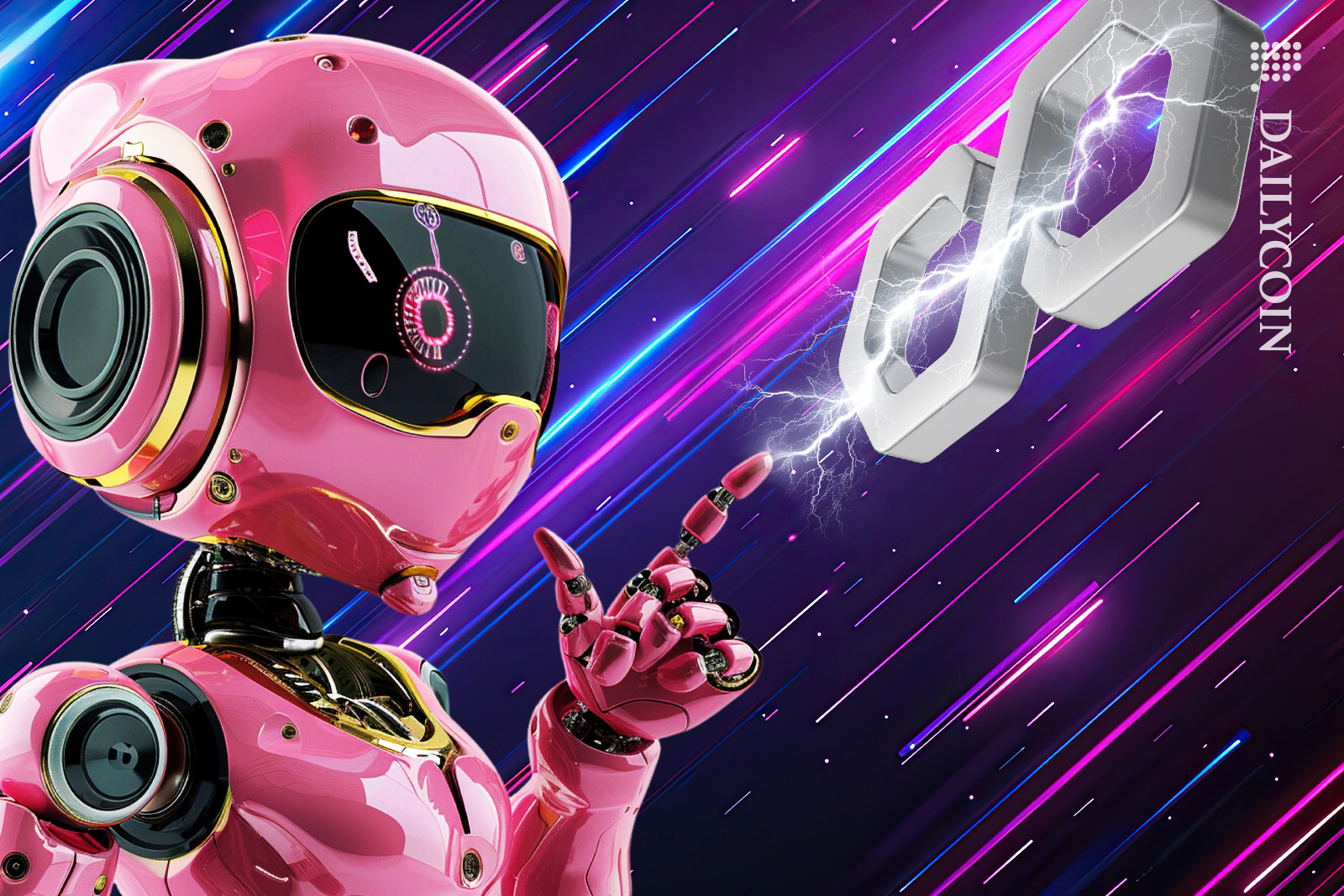 Pink robot empowering polygon MATIC.