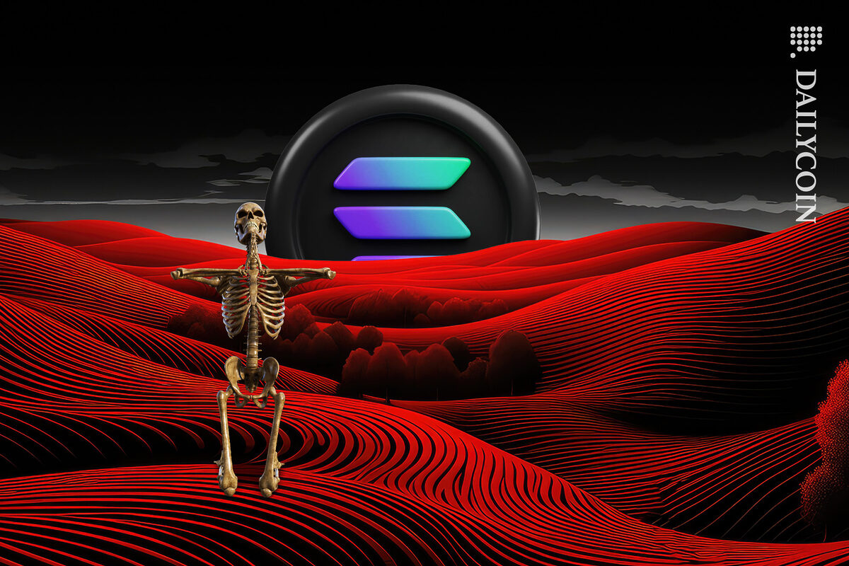 Skeleton Praying for solana, who's land turned red.