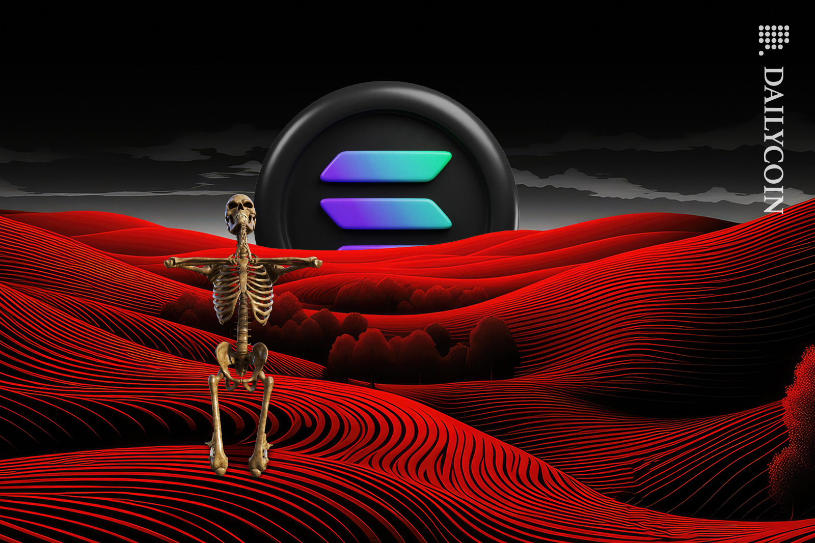 Skeleton Praying for solana, who's land turned red.
