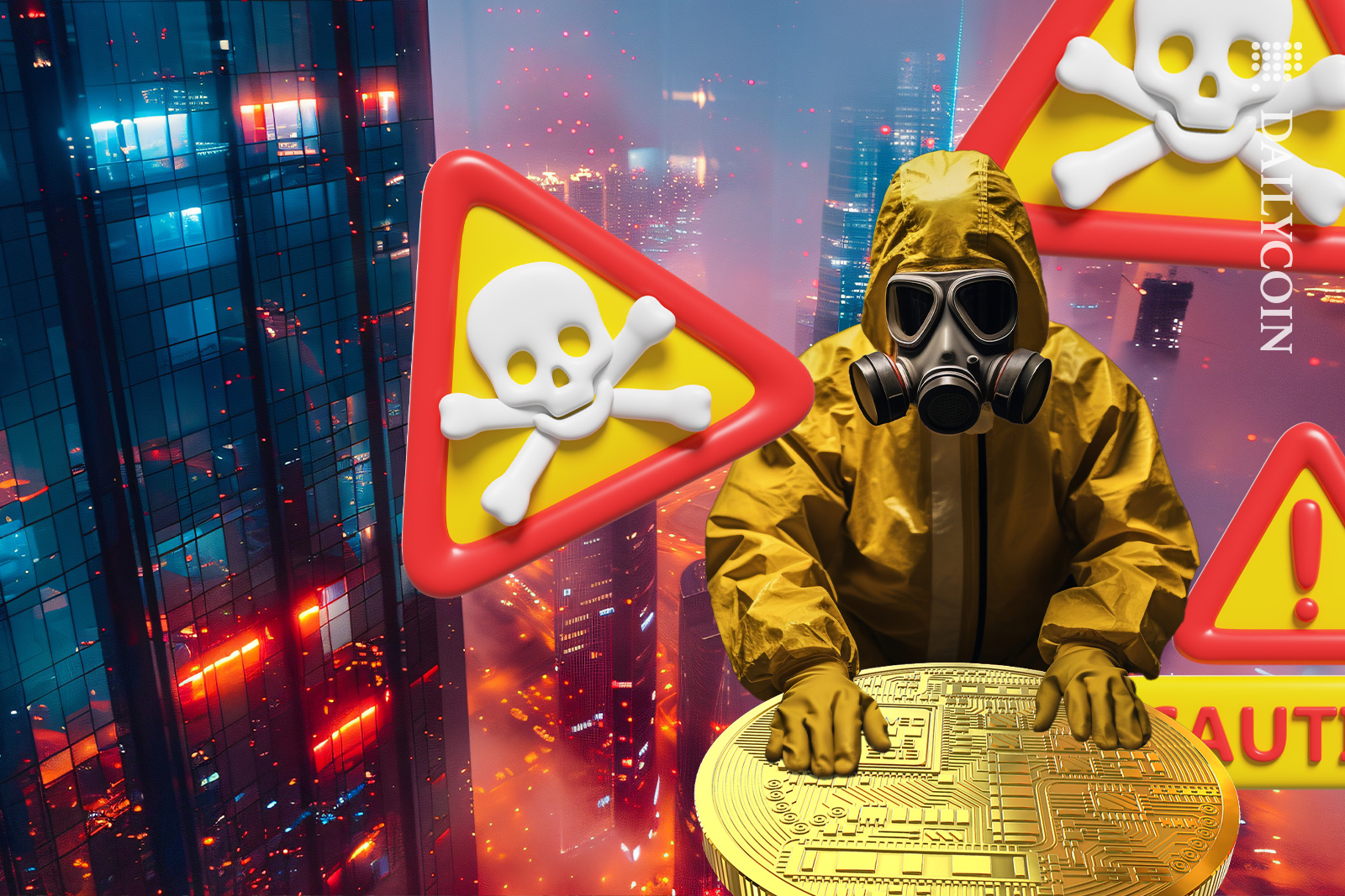 Guy with a gas mask removing a toxic coin from Hong Kong.