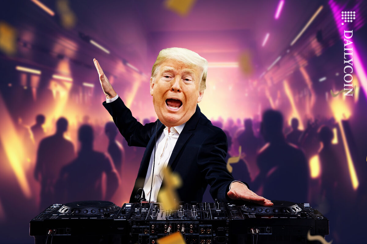 Trump is Dj at a party.