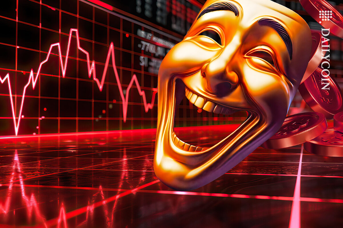 Mask laughing at the bitcoin red chart.