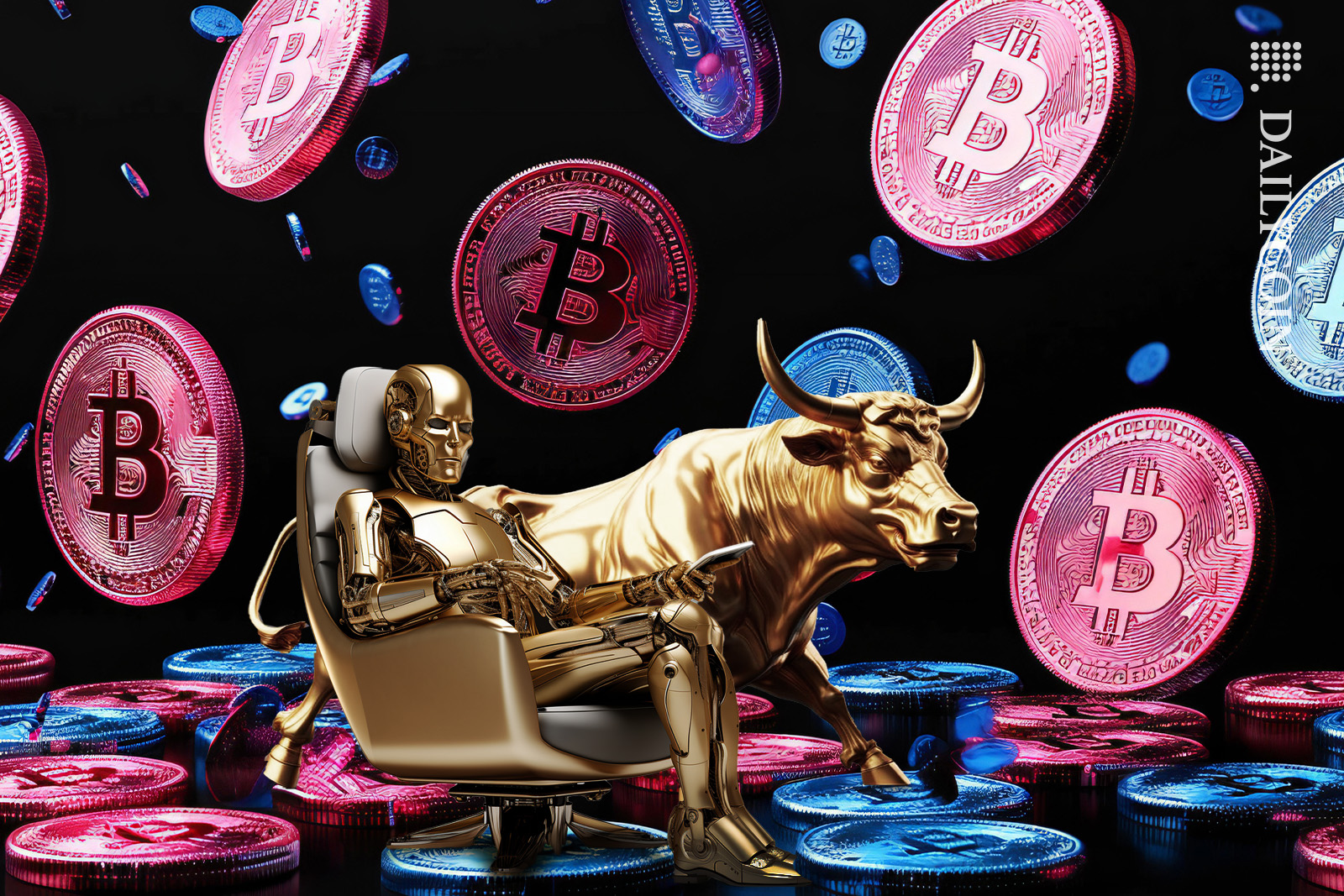 Bull and his master are sitting in a Bitcoin space watching them move up.