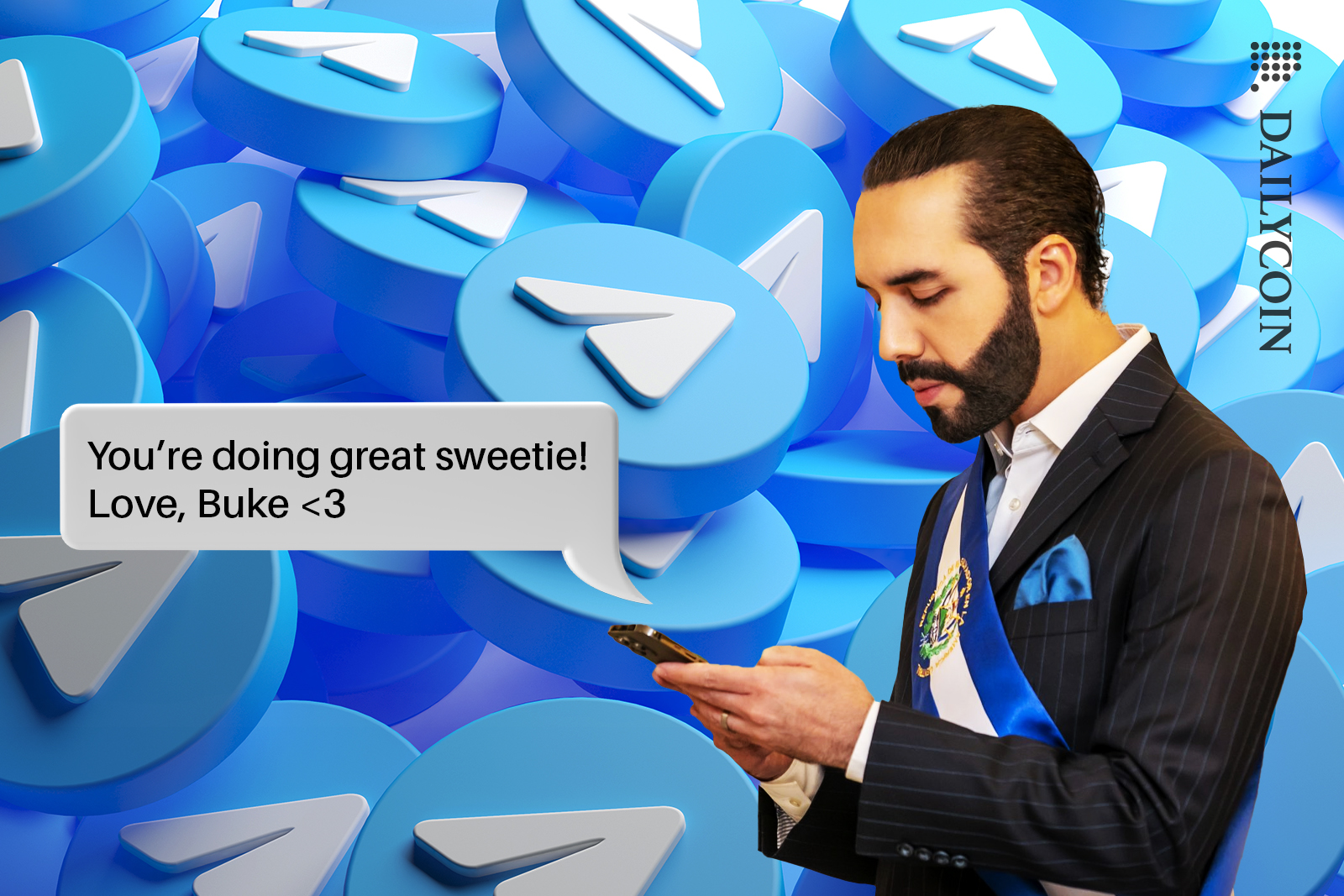Bukele showing support for Telegram by sending them a message.