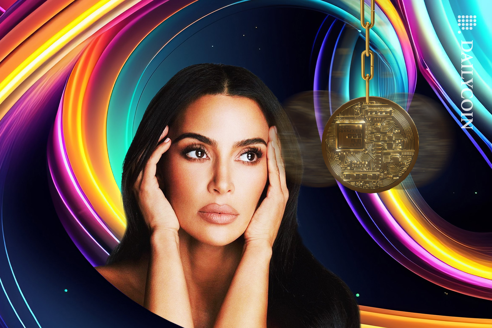 Kim Kardashian getting hypnotised by crypto coin.