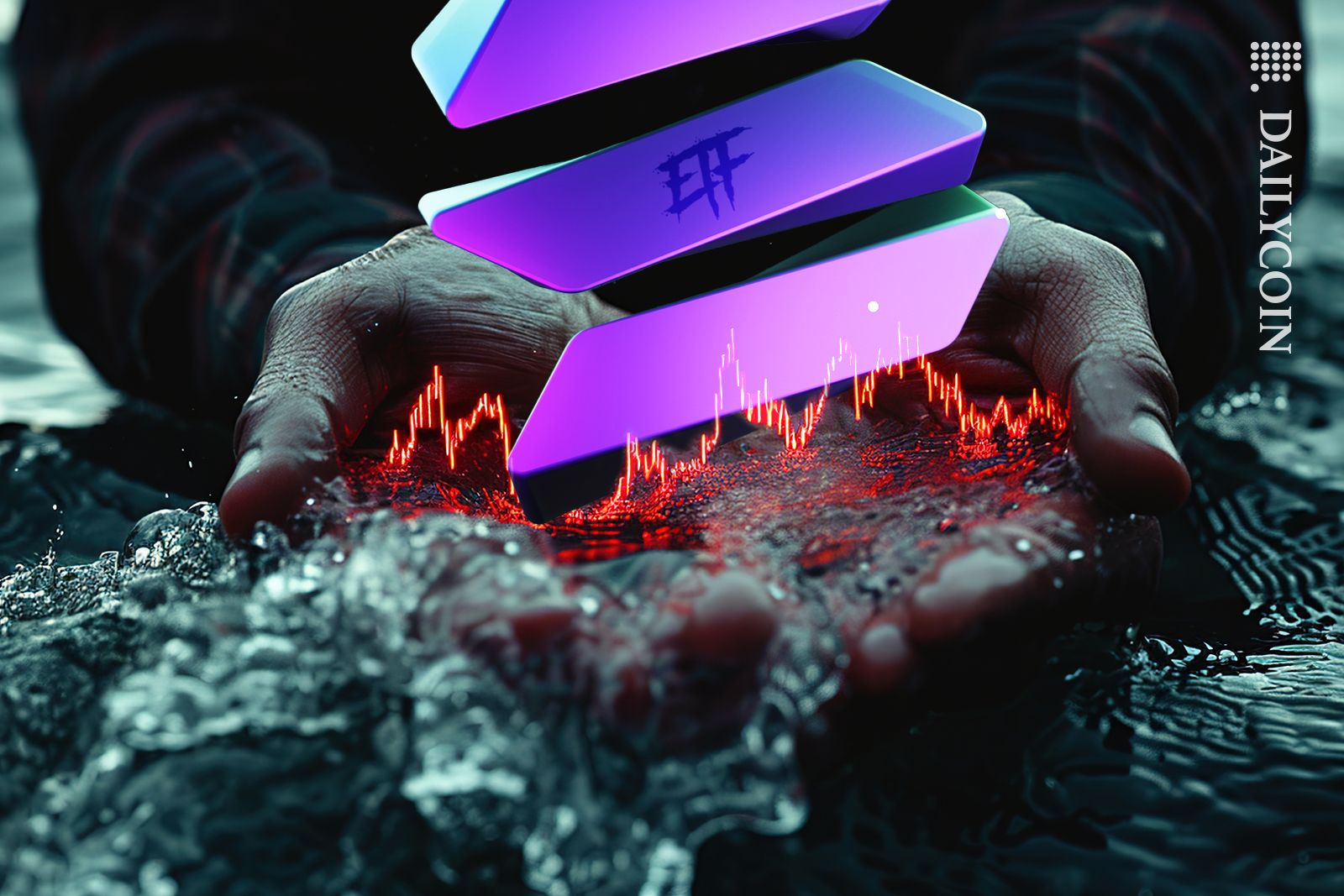 Hands holding a small chart of SOL ETF from the spring.