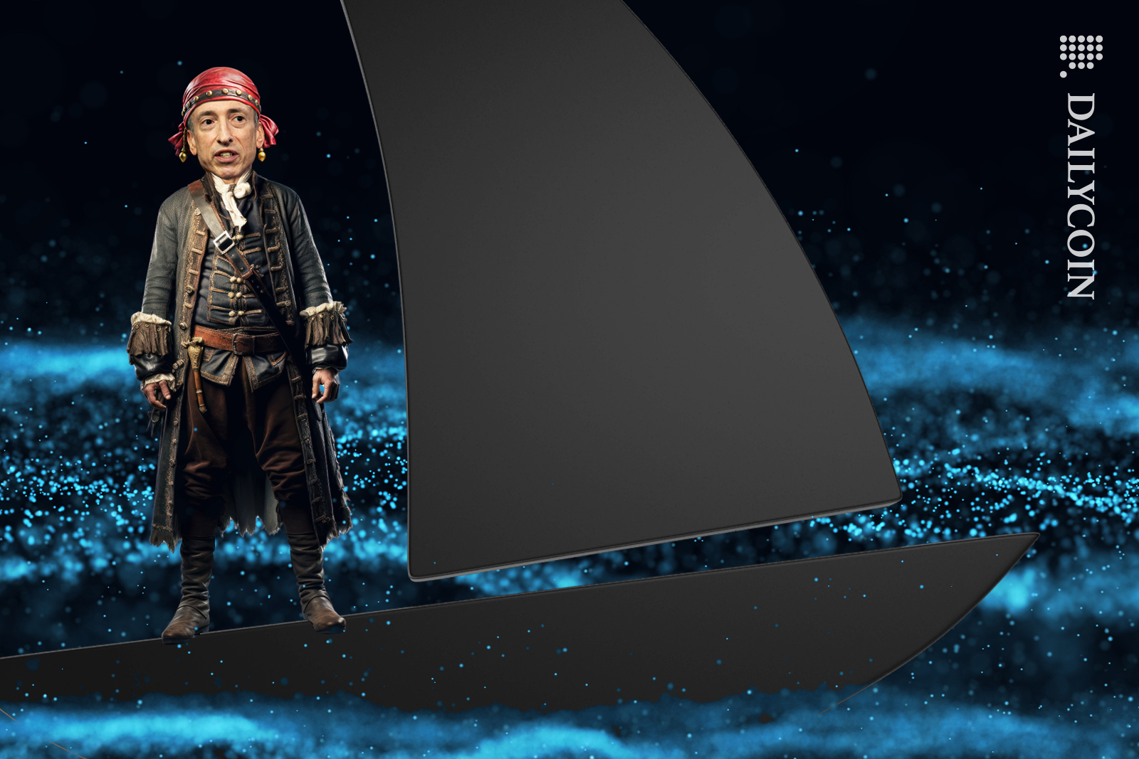 Gary Gensler on the way to Open Sea on his boat dressed as a pirate.