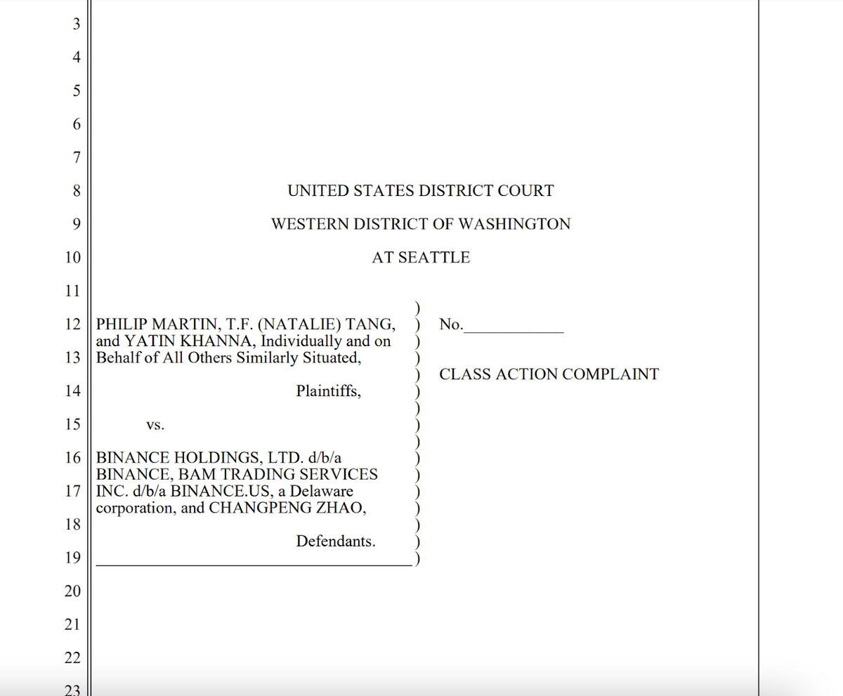 Extract from the class action lawsuit against Binance and Changpeng Zhao (CZ).