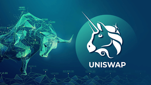 Uniswap logo next to a digital bull.
