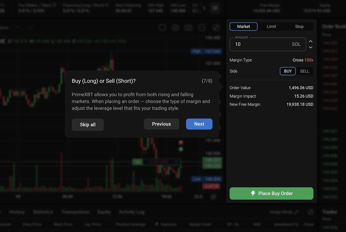 PrimeXBT buy order.