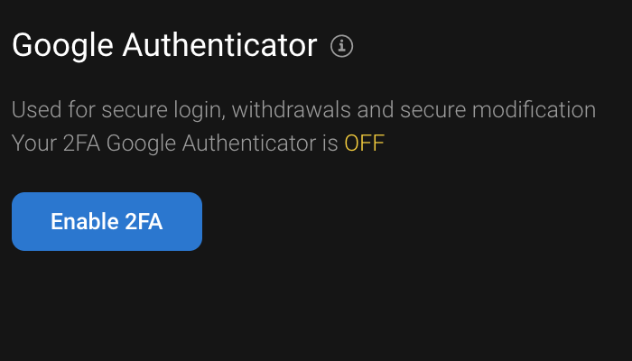 PrimeXBT Google authenticator for 2FA.
