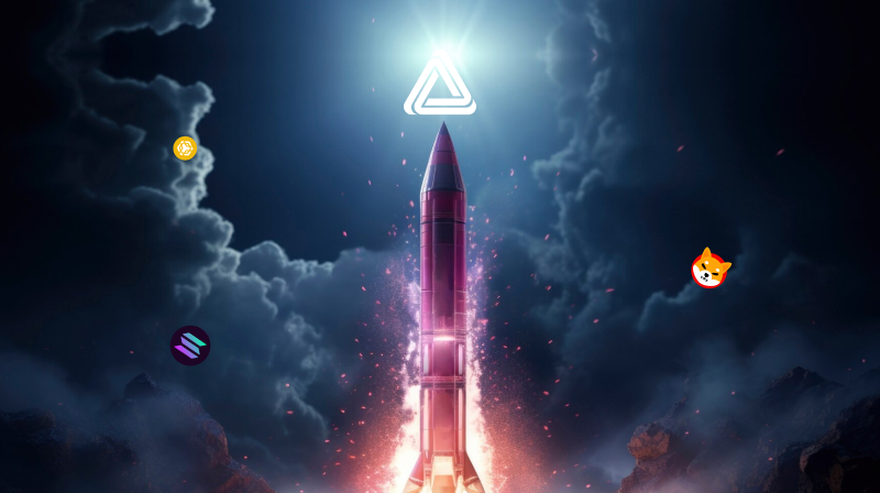Crypto tokens rocket getting launched into space.
