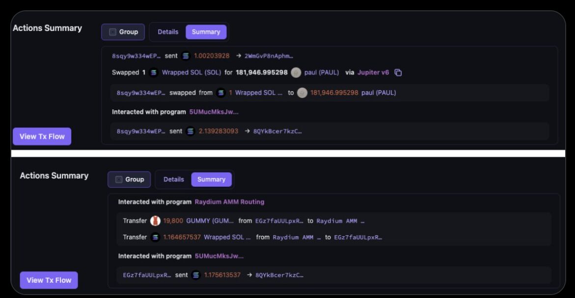 Sample transactions compromised by the Bull Checker Extension scam as highlighted by JupiterExchange.