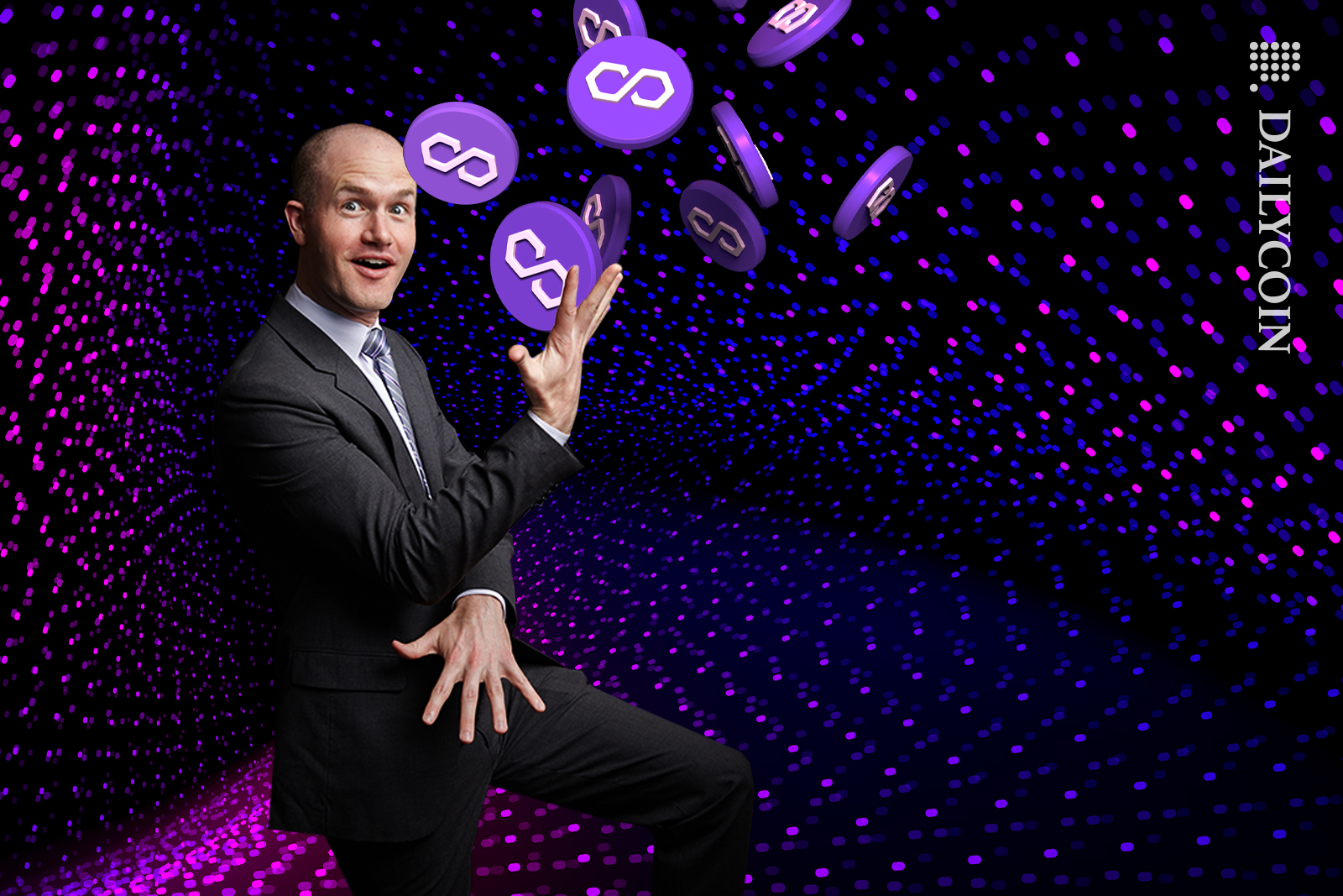 Brian Armstong happily endorsing Polygon MATIC coins.