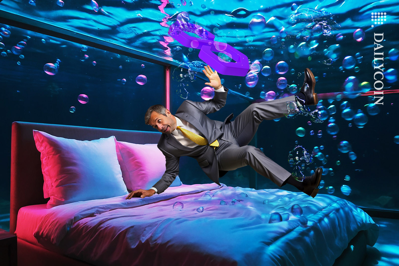 Guy falling underwater with its polygon matic.