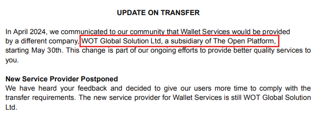 Telegram Wallet names WOT Global Solution Ltd as its news service provider.