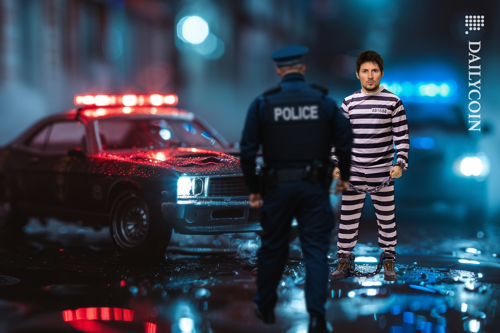 Police walking towards the arrested Telegram CEO Pavel Durov