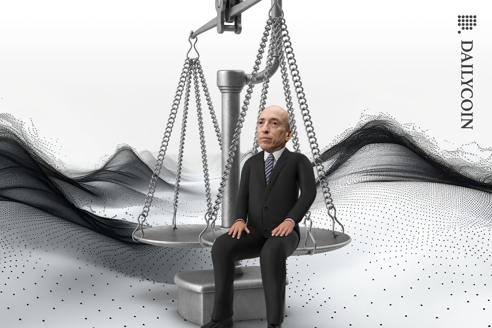 Gary Gensler sitting on the law scales thinking.