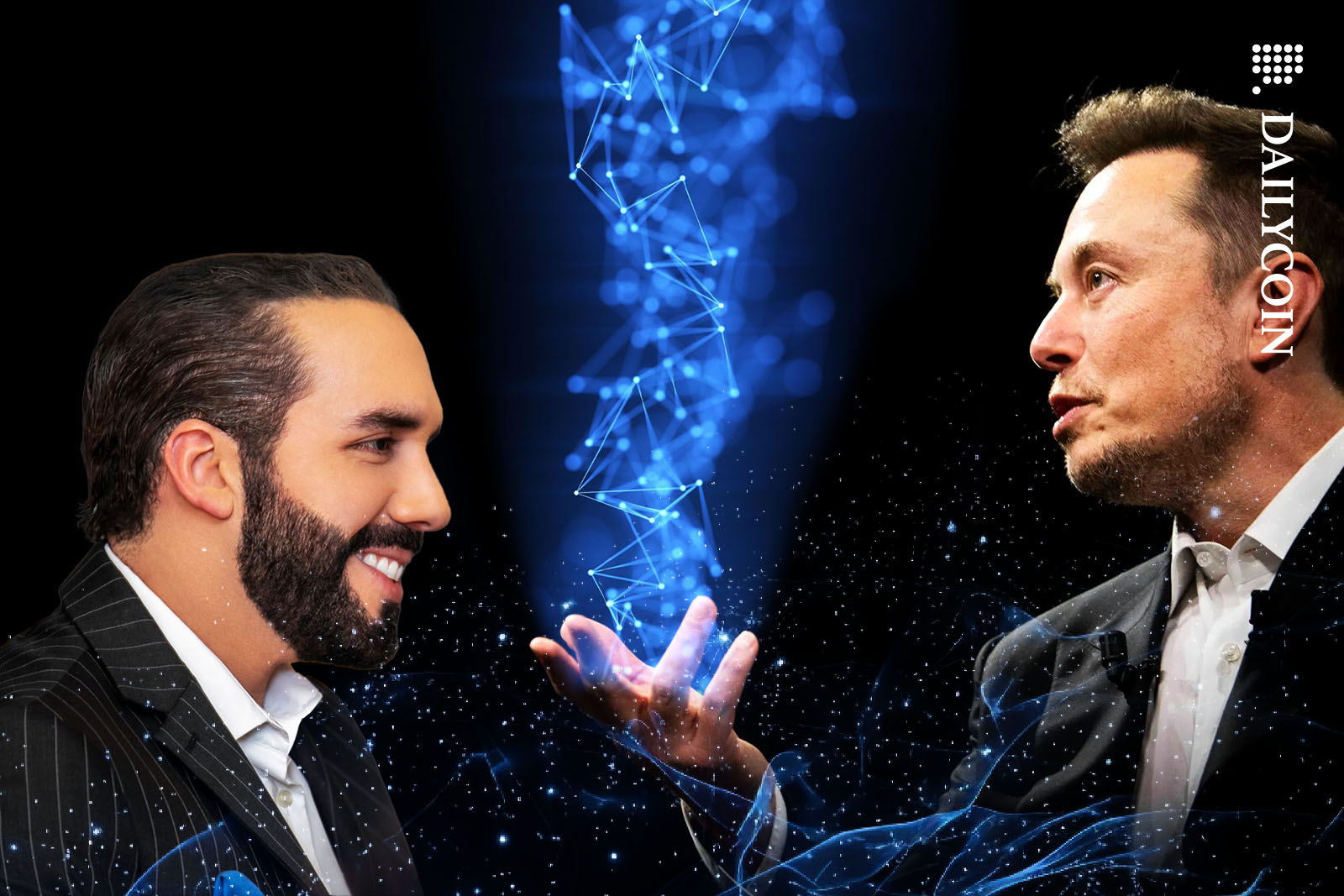 Nayib Bukele and Elon Musk sharing some digital magic together.