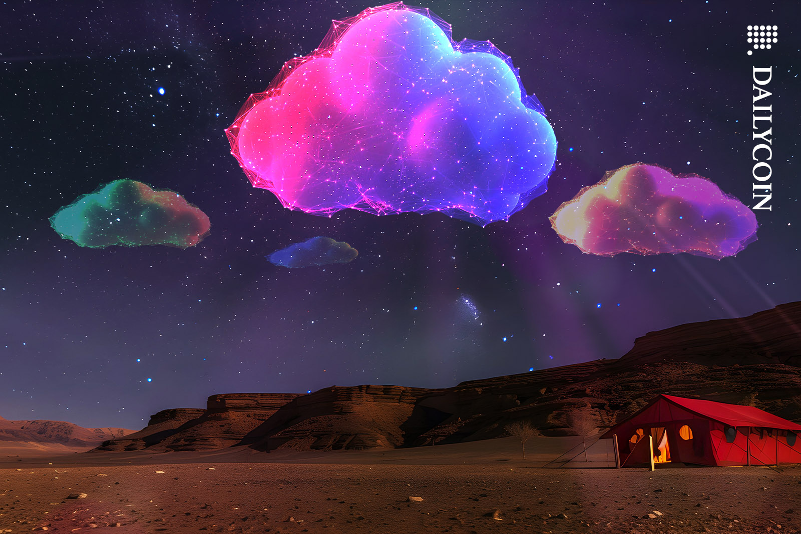 Digital clouds above a desert at night.