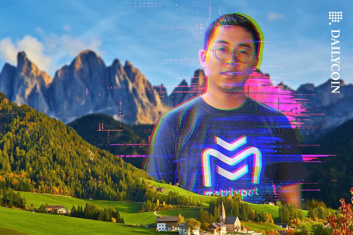 John Ge, Co-Founder & CEO of Matrixport appearing between peaks of the Swiss Alps.