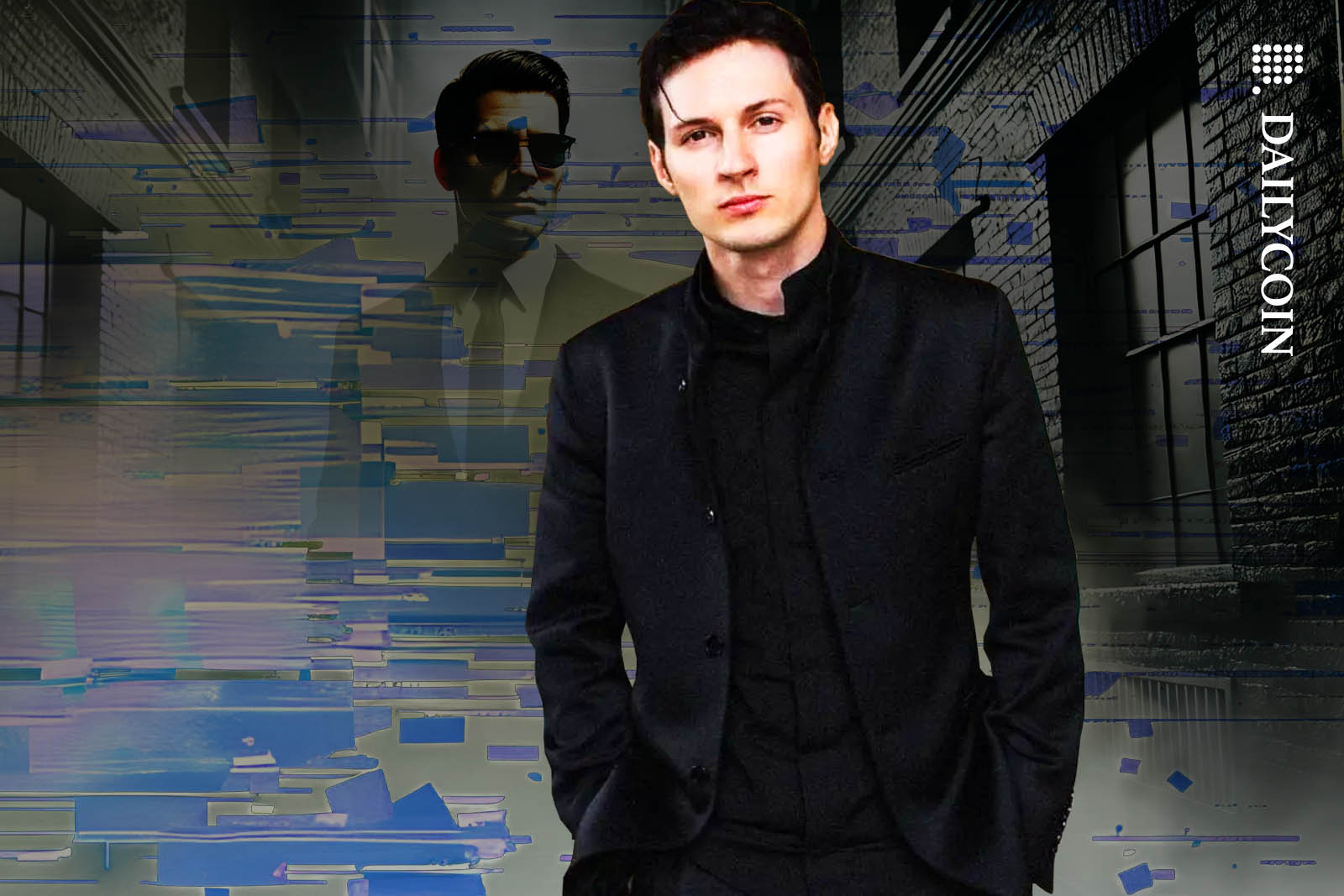Pavel Durov being watched by an agent from behind.