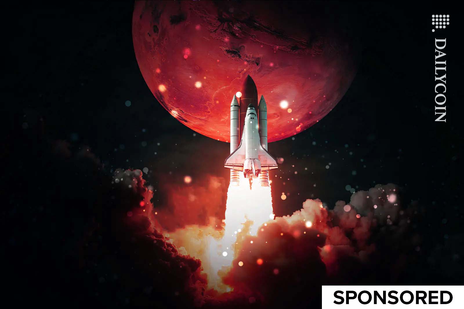 Rocket taking off towards the moon.