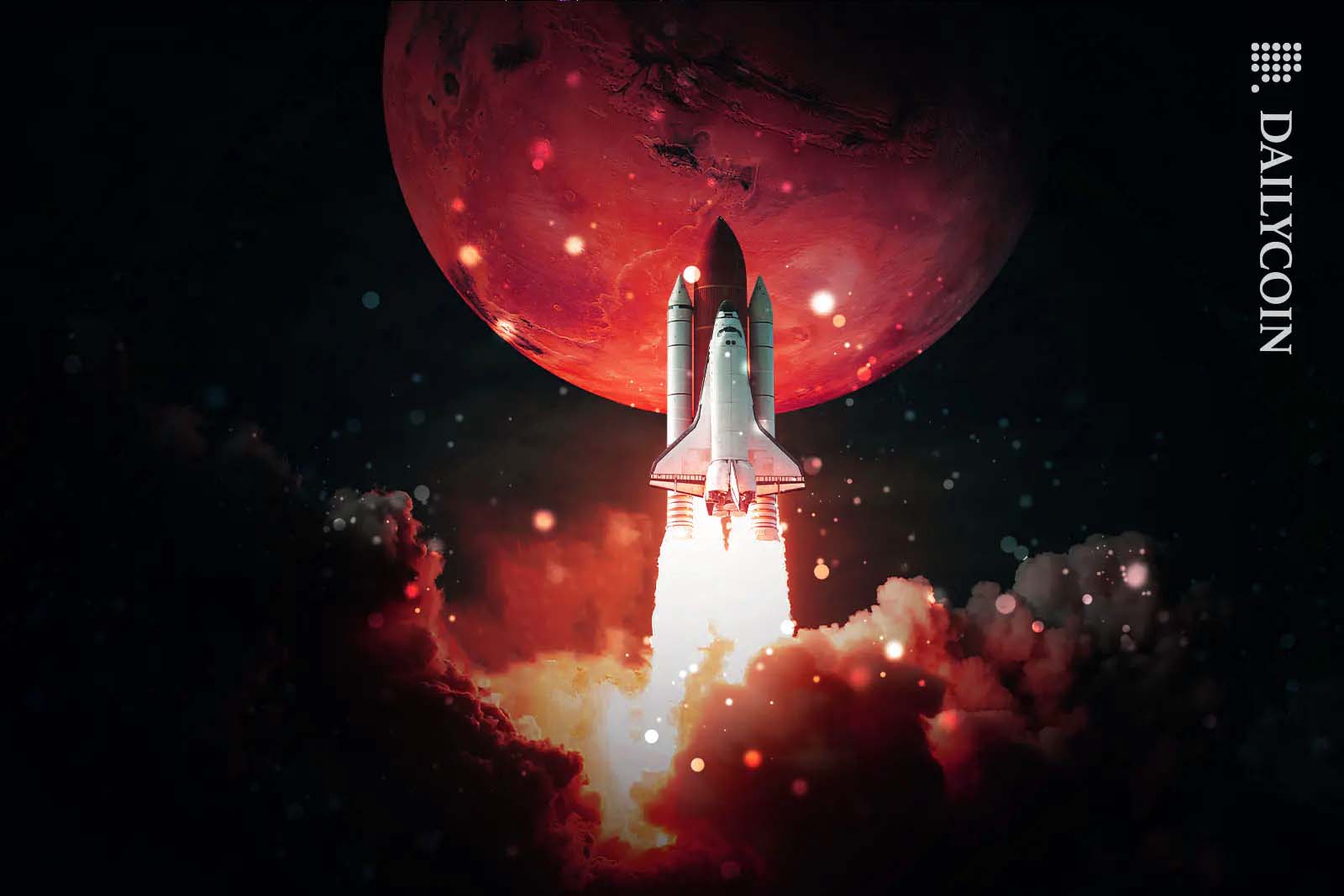 Rocket taking off towards the moon.