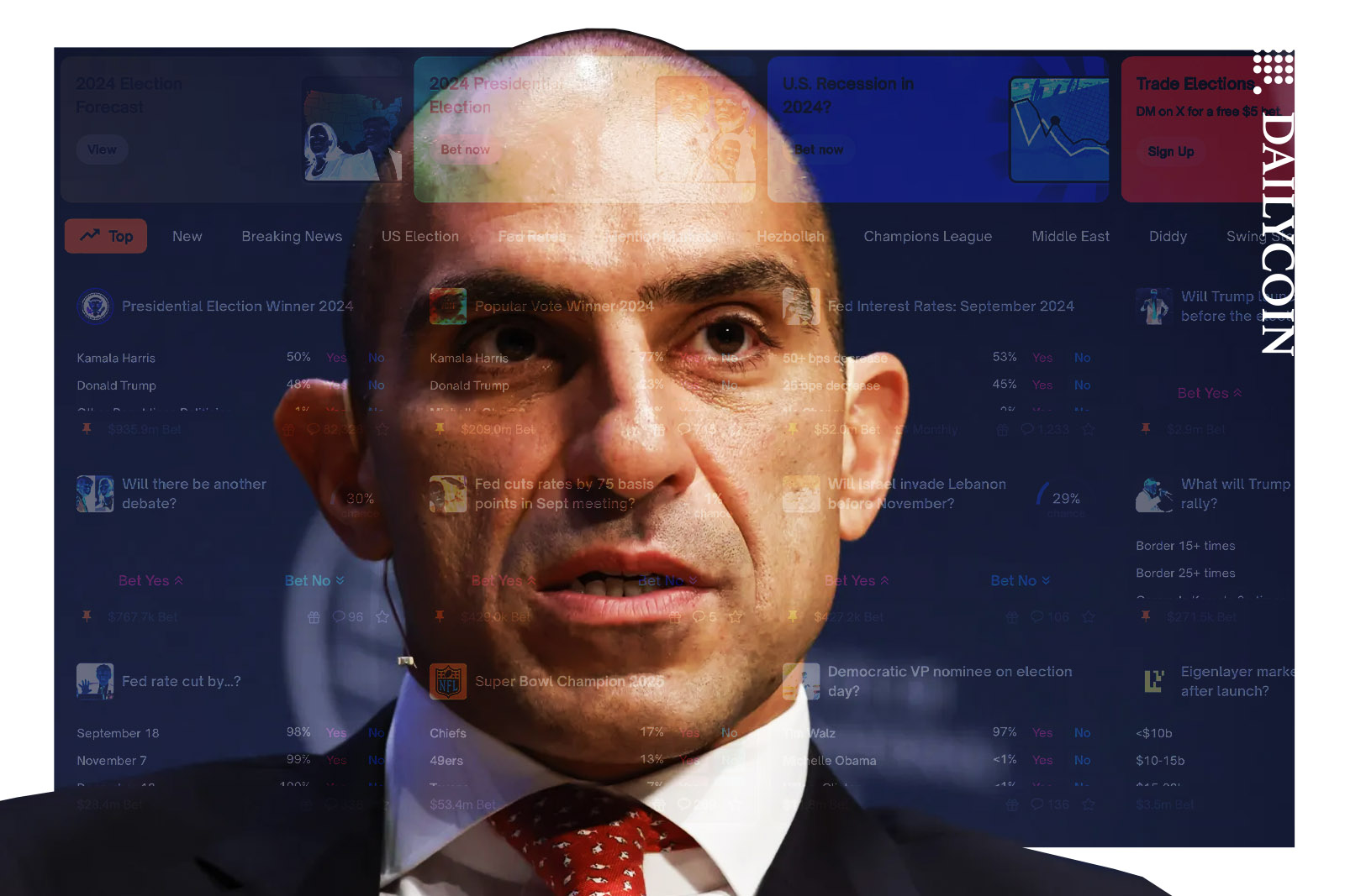 Rostin Behnam looking at the website of Polymarket.