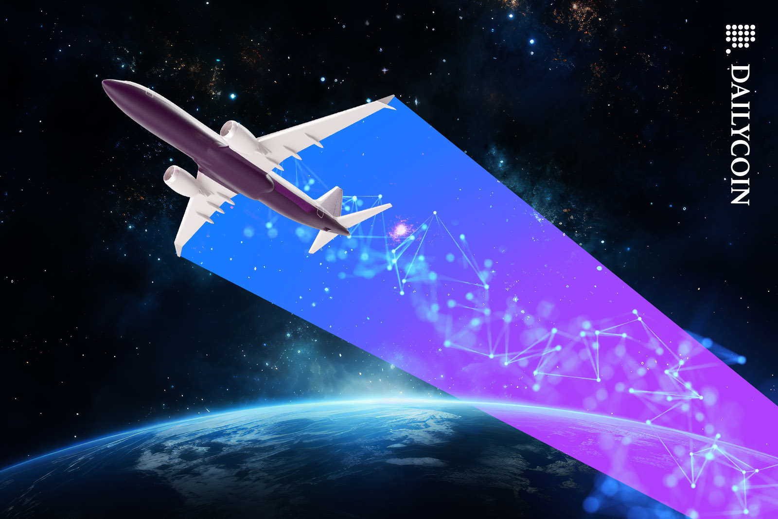 Airplane flying in space.
