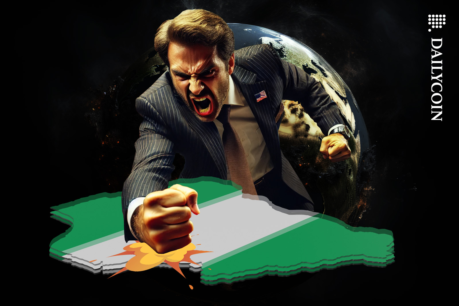 US diplomat slamming his fist on Nigeria map.