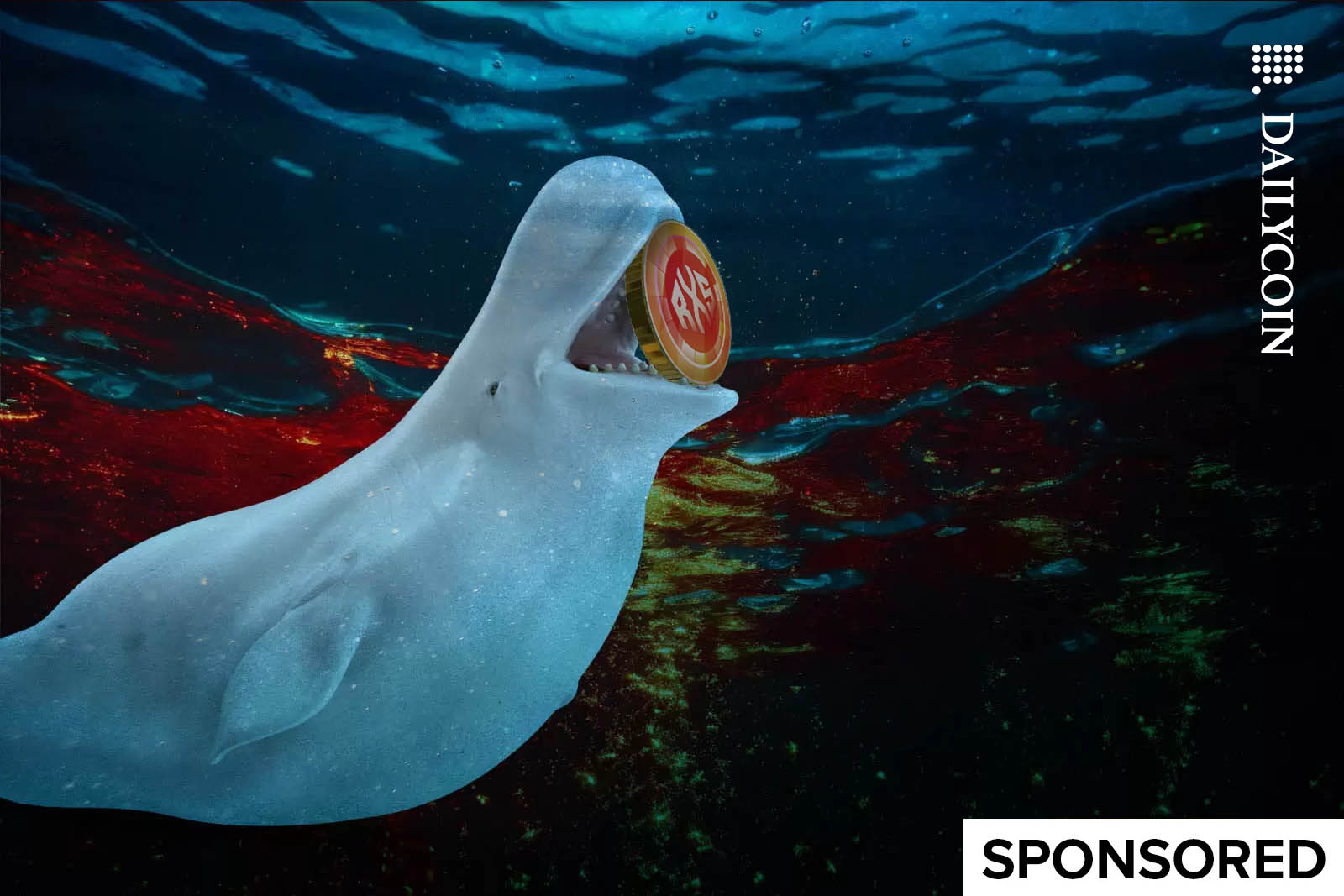 Beluga whale carrying RXS token in its mouth.