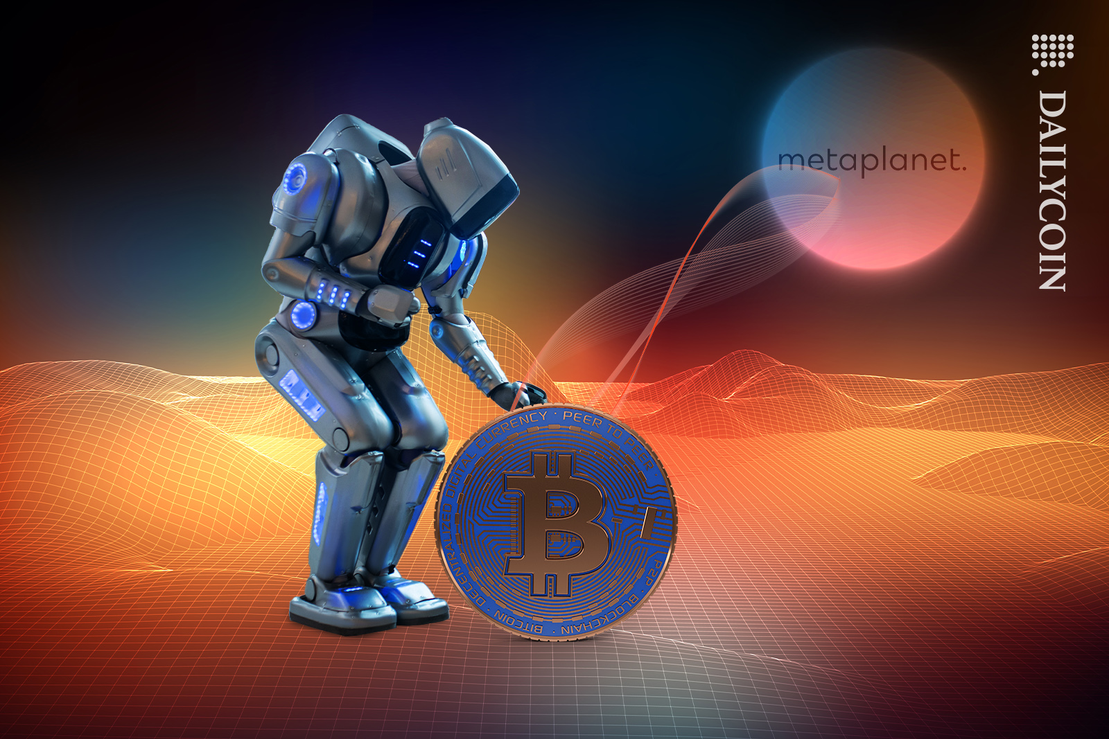 Metaplanet robot looking after a bitcoin.