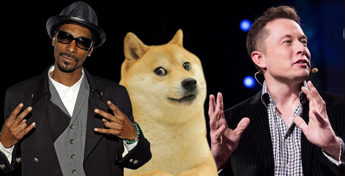 An image showing Snoop Dogg, Elon Musk, and the DOGE from Dogecoin all huddled together.