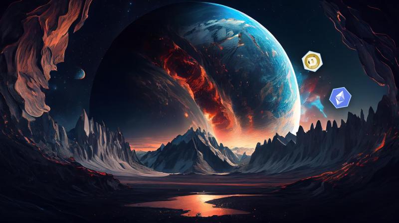 Crypto tokens floating around an alien planet.