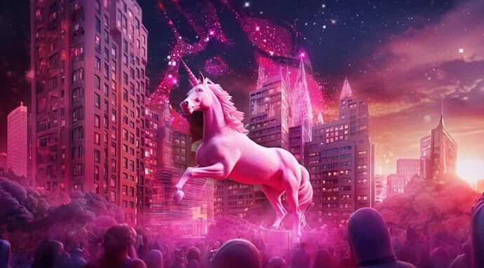 Uniswap unicorn performing at a park.