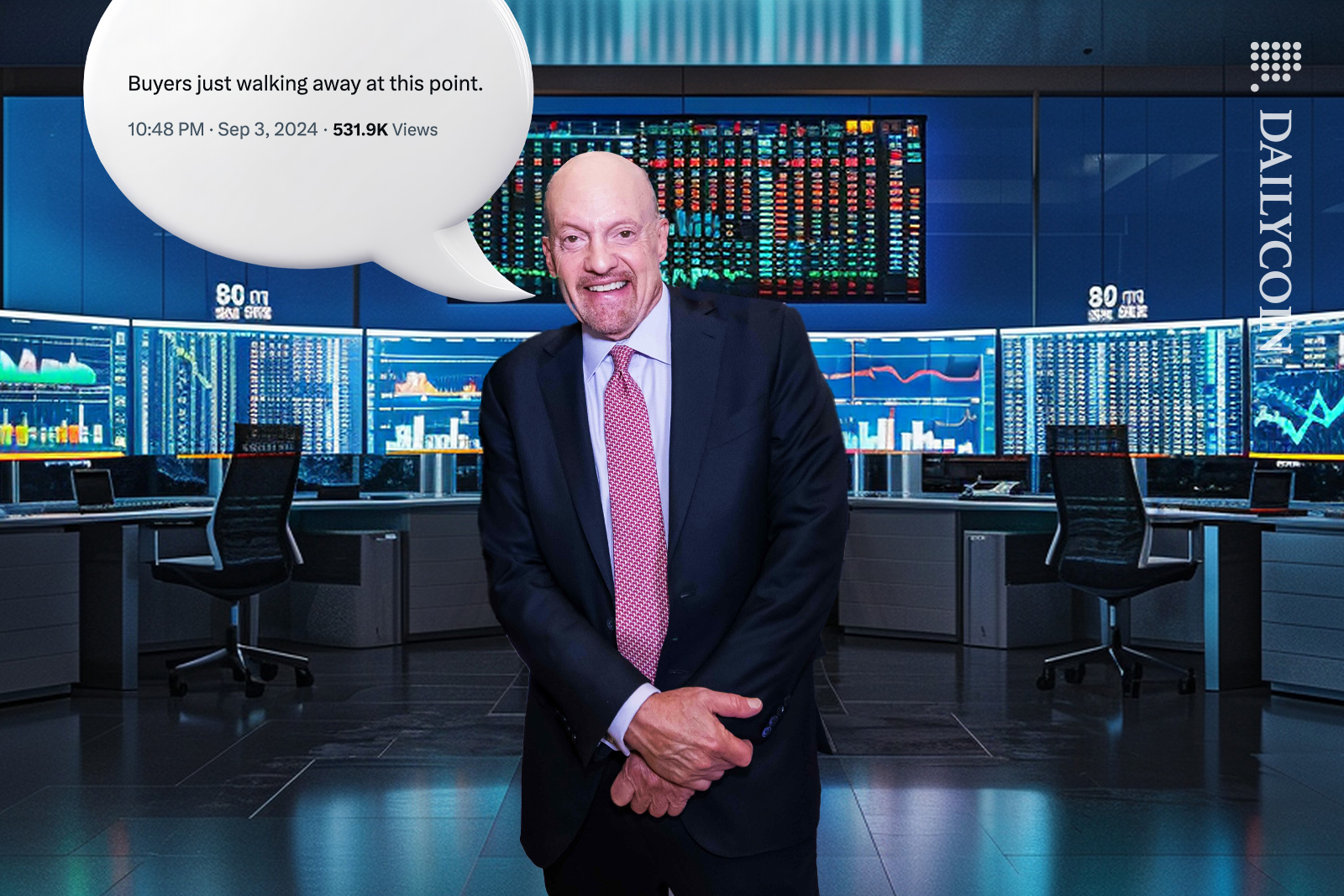 Jim Cramer in the trading room laughing and tweeting.