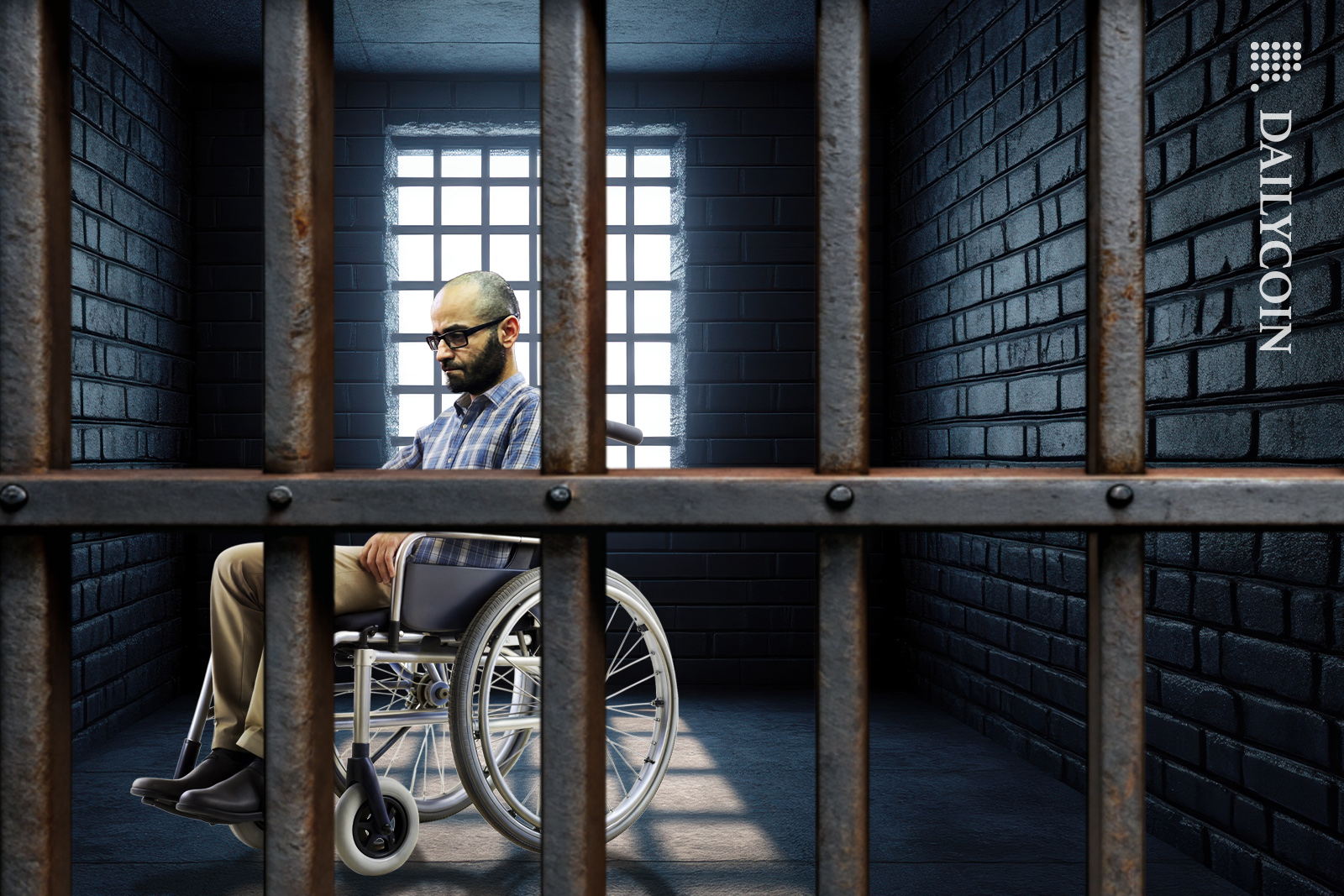 Tigran Gambaryan sitting in a wheelchair in Prison.