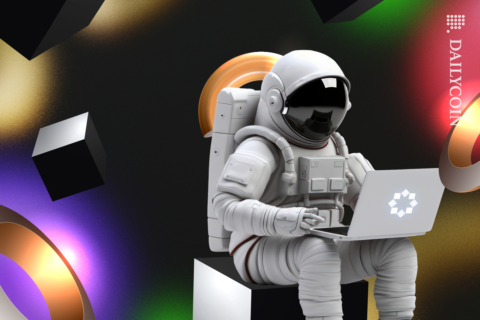 Spaceman using startale web3 on his laptop.